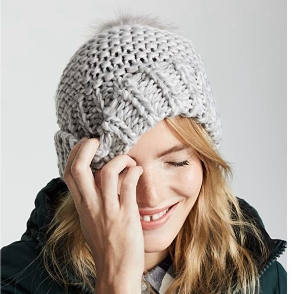 NWT Free People Beige Happy Trails Fitted Pom Winter Beanie - Picture 4 of 6